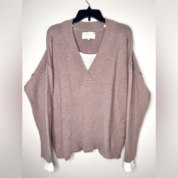 Brochu Walker cotton and Cashmere pre layered oversized v neck sweater L #18 - Picture 1 of 8